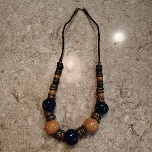 Elegant Blue and Tan Beaded Necklace